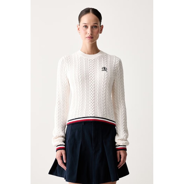 Tommy Hilfiger Tjw Rwb Tipping Sweater Γυναικείο Πλεκτό Εκρού