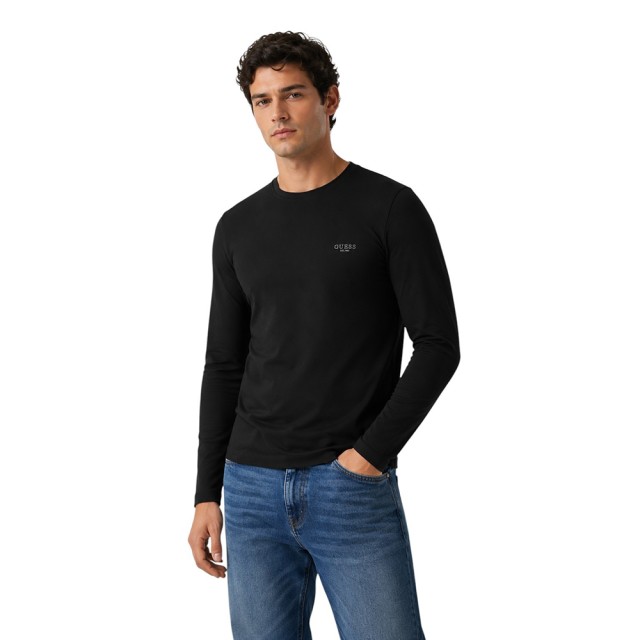 Guess Cn Ls Core Extra Slim Tee Ανδρική Μπλούζα Μαύρη