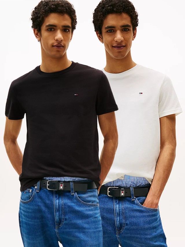 Tommy Hilfiger Tjm Xslim 2pack Jersey Tee Ext - 2 Ανδρικές Μπλούζες Εκρού Μαύρη