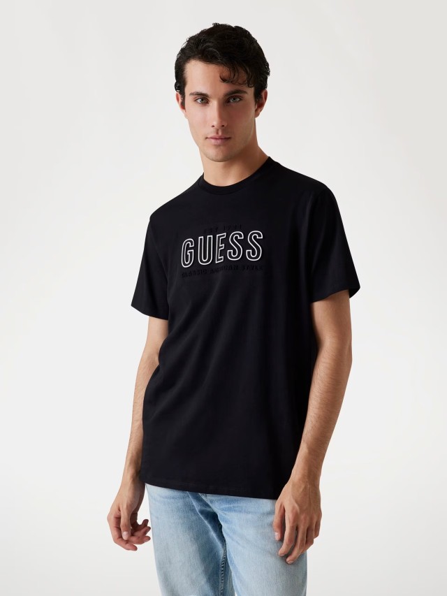Guess Ss Bsc Guess Embossed Logo Tee Ανδρική Μπλούζα Μαύρη