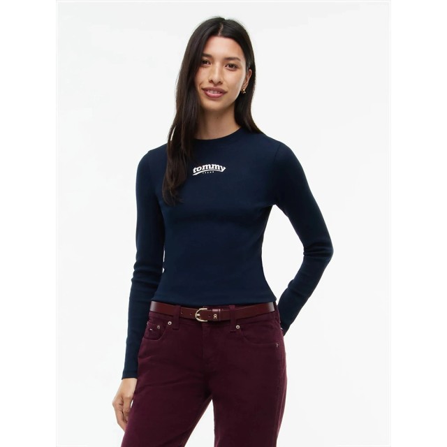 Tommy Hilfiger Tjw Slim Ess Logo 1 Ls Tee Γυναικεια Μπλουζα Μακρυμανικη Μπλε