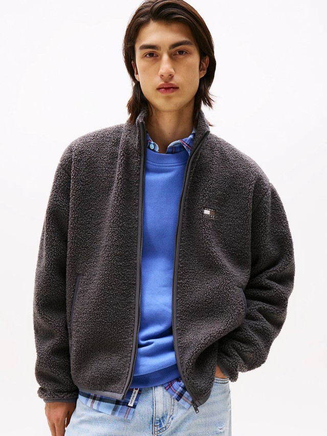 Tommy Hilfiger Tjm Rlx Badge Fz Teddy Ανδρική Ζακέτα Fleece Γκρι