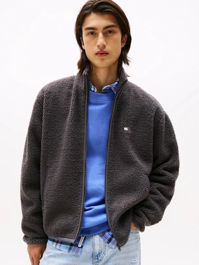 Tommy Hilfiger Tjm Rlx Badge Fz Teddy Ανδρική Ζακέτα Fleece Γκρι