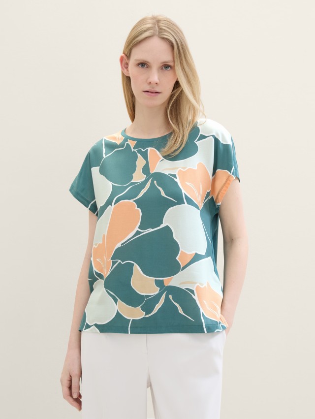 Τom Tailor T-Shirt Fabric Mix Pr Γυναικεία Μπλούζα Multi