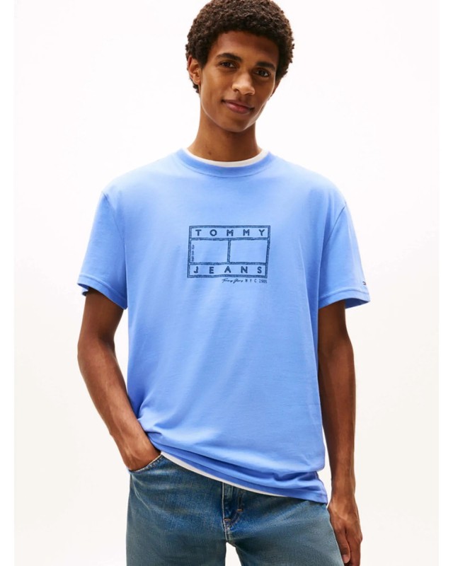 Tommy Hilfiger Tjm Reg Center Flag Ss Tee Ανδρική Μπλούζα Σιελ