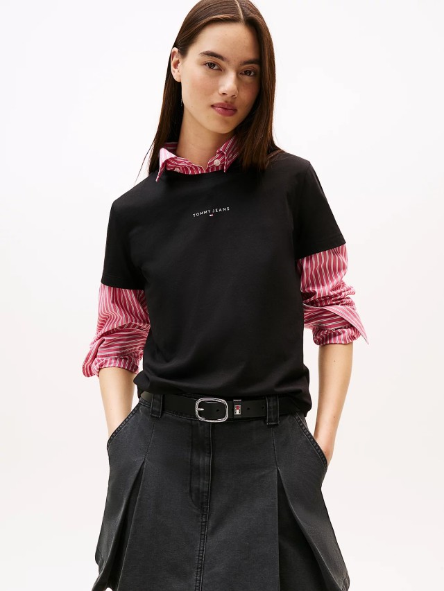 Tommy Hilfiger Tjw Reg Linear Ss Tee Γυναικεία Μπλούζα Μαύρη
