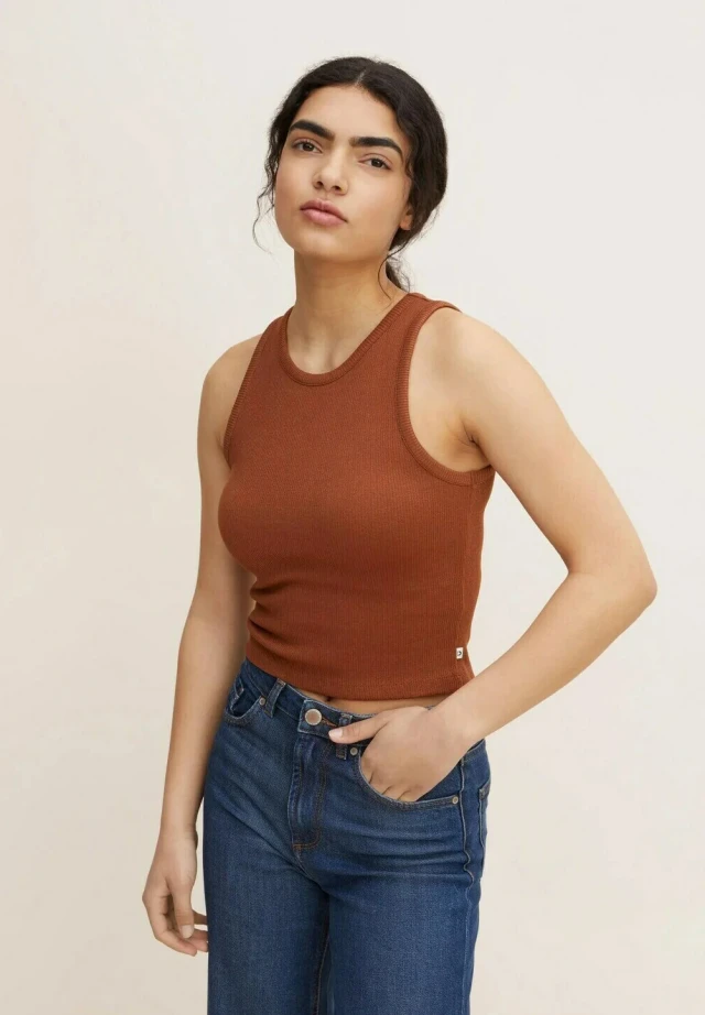 Tom Tailor 204 Slim Ribbed Tanktop Γυναικεια Μπλουζα Καφε