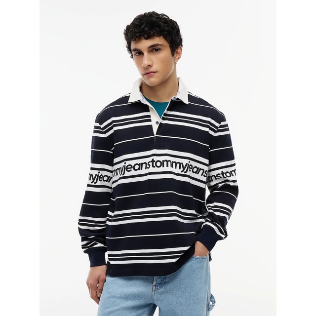 Tommy Hilfiger Tjm Rlx Branded Stripe Rugby Ανδρική Μπλούζα Ριγέ Μπλε