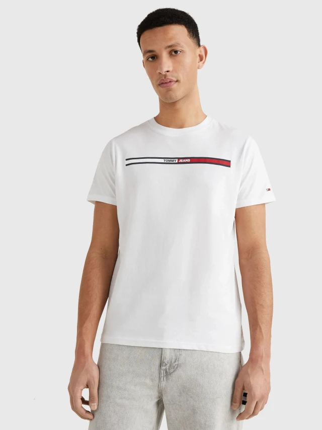 Tommy Hilfiger Tjm Essential Flag Tee Ανδρικη Μπλουζα Λευκη