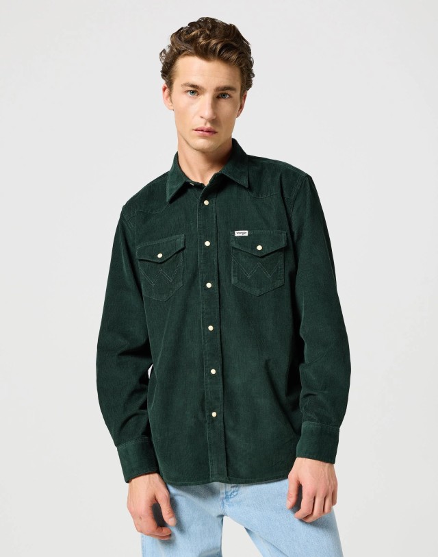 Wrangler Western Shirt Scarab Ανδρικό Κοτλέ Πουκάμισο Πράσινο