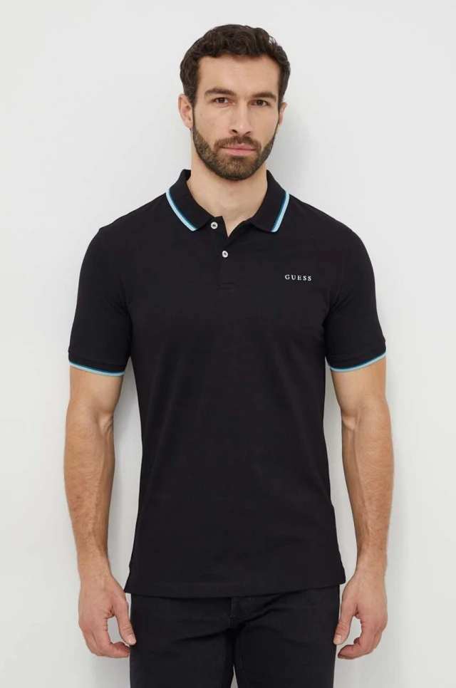 Guess Lyle Ss Polo Ανδρική Μπλούζα Polo Μαύρη