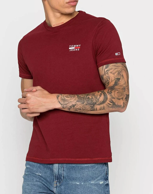 Tommy Hilfiger Tjm Chest Logo Tee Ανδρικη Μπλουζα Μπορντο