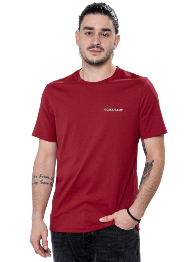 Guess Gj Ss Cn Slim American Tr Tee Ανδρική Μπλούζα Κόκκινη