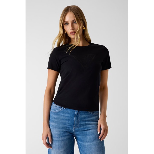 Guess New Ss Cn Basic Triangle Tee Γυναικεία Μπλούζα Μαύρη