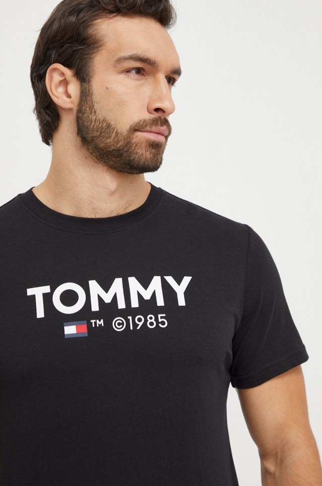 Tommy Hilfiger Tjm Slim Essential Tommy Tee Ανδρική Μπλούζα Μαύρη
