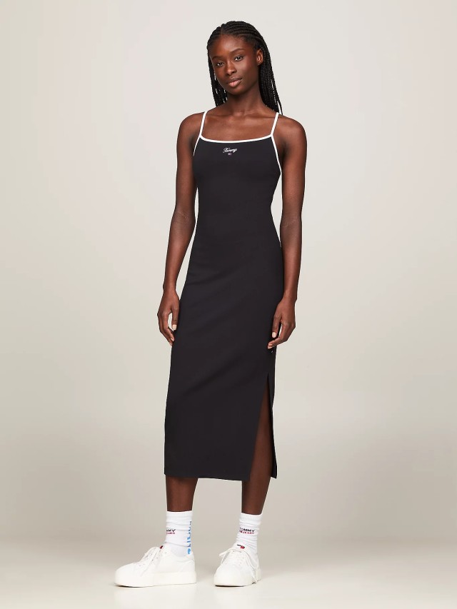 Tommy Hilfiger Tjw Tonal Script Midi Dress Γυναικείο Φόρεμα Μαύρο