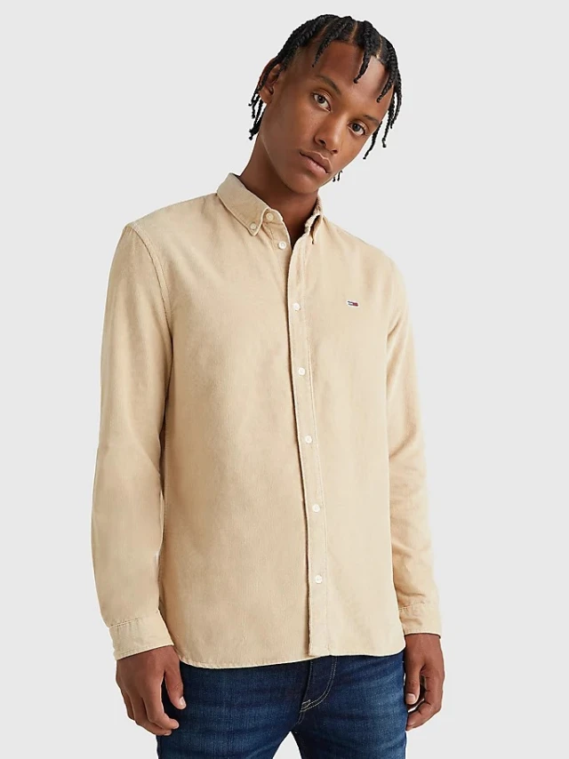 Tommy Hilfiger Tjm Solid Cord Shirt Ανδρικο Πουκαμισο Μπεζ