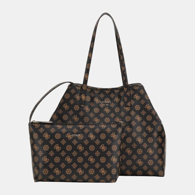 Guess Eco Victtoria Lrg 2 In 1 Tote Γυναικεία Τσάντα Καφέ