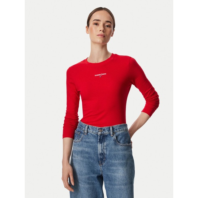Tommy Hilfiger Tjw Slim Classic Logo Ls Tee Γυναικεια Μπλουζα Μακρυμανικη Κοκκινη
