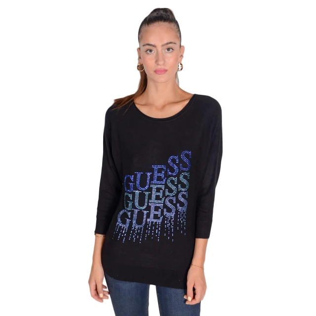 Guess Claudine Bat Sleeve Swtr Γυναικειο Πλεκτο Μαυρο