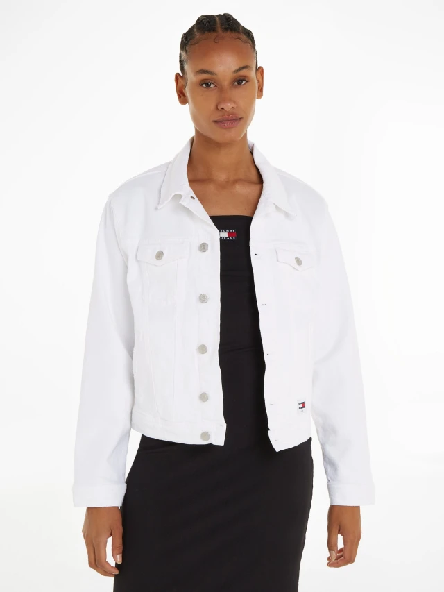 Tommy Hilfiger Mom Cls Jacket Γυναικείο Μπουφάν Τζιν Λευκο