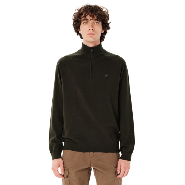 Emerson Mens Knit Half Zip Sweater Ανδρικό Πλεκτό Λαδί
