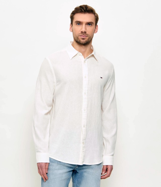 Tommy Hilfiger Tjm Reg Linen Blend Shirt Ext Ανδρικό Πουκάμισο Λινό Εκρού