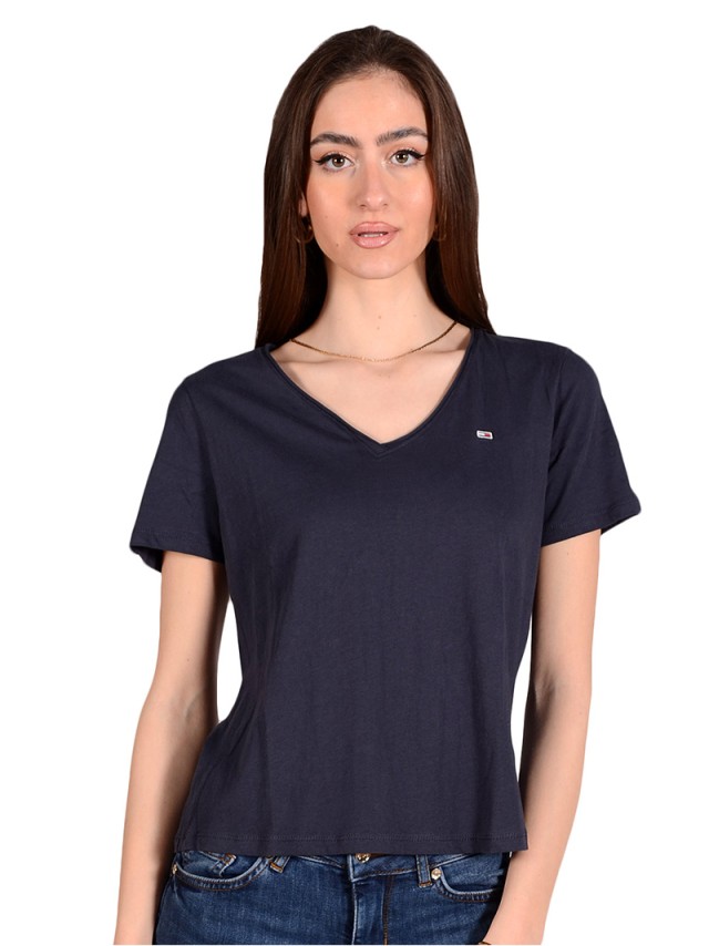 Tommy Hilfiger Tjw Slim Jersey V Neck Γυναικεια Μπλουζα Μπλε