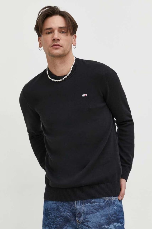 Tommy Hilfiger Tjm Slim Essential Light Sweater Ανδρικό Πλεκτό Μαύρο