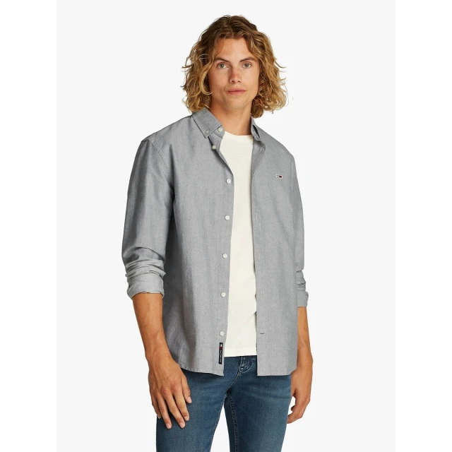Tommy Hilfiger Tjm Reg Oxford Shirt Ext Ανδρικό Πουκάμισο Γκρι