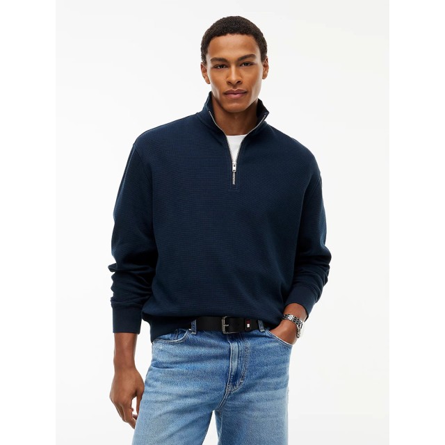 Tommy Hilfiger Tjm Rlx Washed Waffle Qz Ext Ανδρικό Φουτερ Half-Zip Βάφλα Μπλε