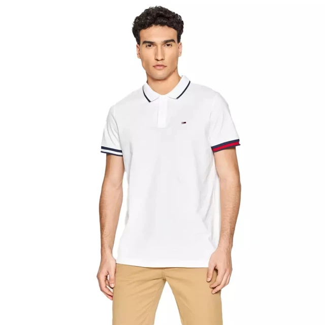 Tommy Hilfiger Tjm Reg Flag Cuffs Polo Ανδρικη Μπλουζα Polo Λευκη