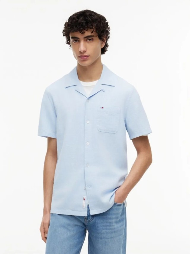 Tommy Hilfiger Tjm Reg Linen Blend Camp Ss Ext Ανδρικό Πουκάμισο Λινό Σιελ