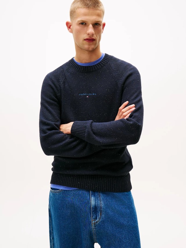 Tommy Hilfiger Tjm Slim Linear Raglan Sweater Ανδρικό Πλεκτό Μπλε