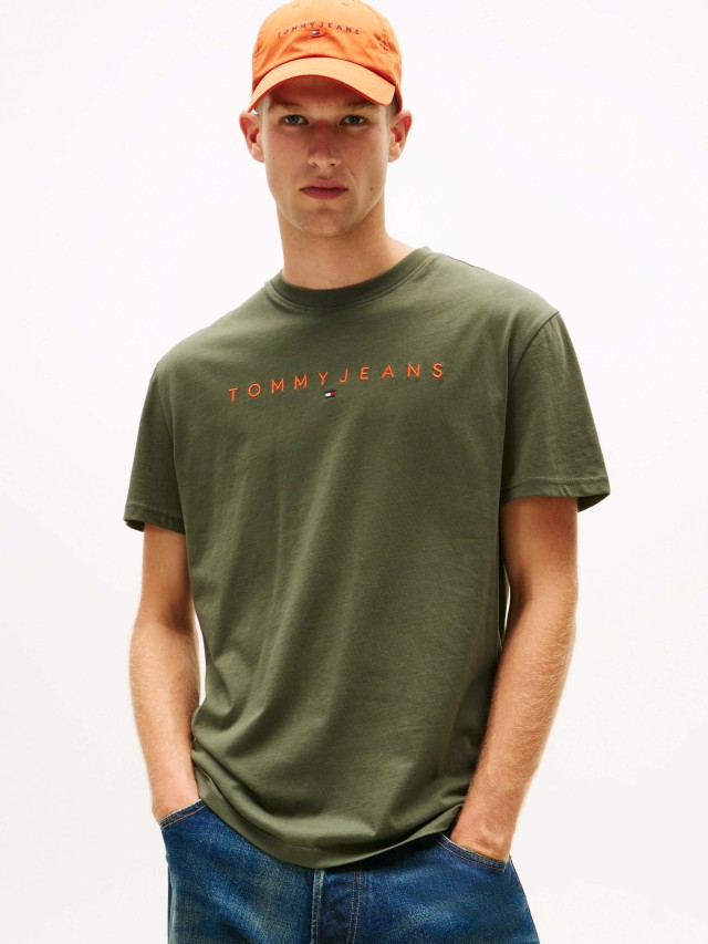Tommy Hilfiger Tjm Reg Linear Logo Tee Ext Ανδρική Μπλούζα Multi Πράσινη