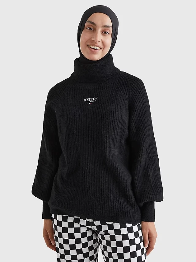 Tommy Hilfiger Tjw Rlxd Lofty Turtle Sweater Γυναικειο Πλεκτο Μαυρο