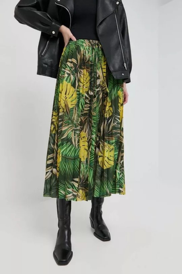 Guess Abel Midi Plated Skirt Γυναικεία Midi Φούστα Πράσινη Floral