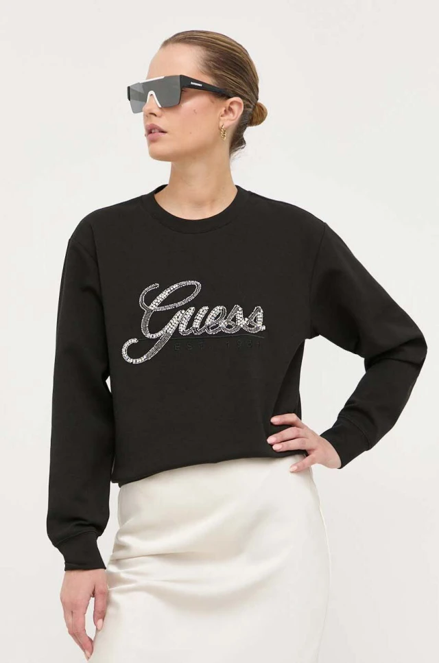 Guess Cn Script Sweatshirt Γυναικείο Φούτερ Μαύρο