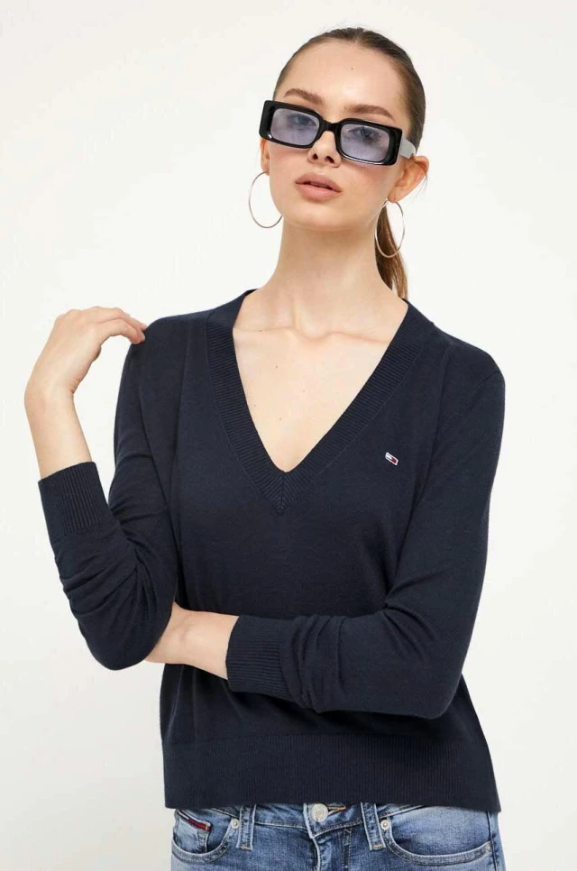 Tommy Hilfiger Tjw Essential Vneck Sweater Γυναικείο Πλεκτό Μαύρο