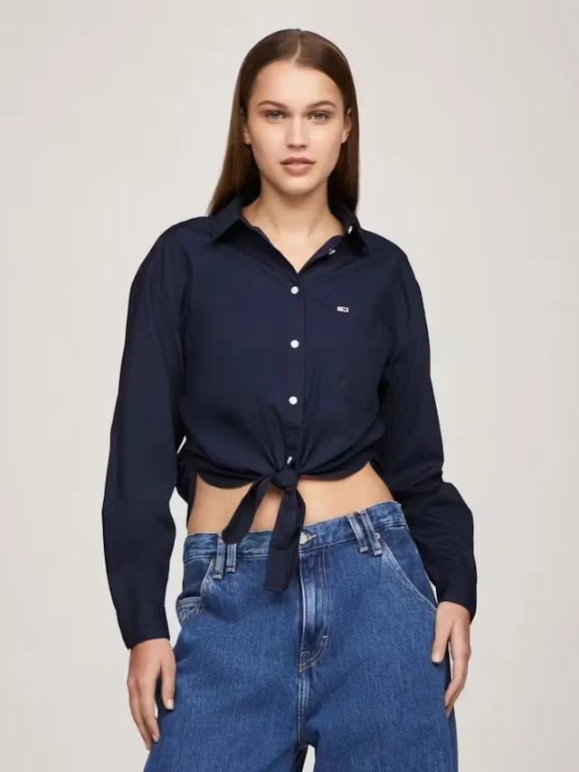 Tommy Hilfiger Tjw Front Tie Shirt Γυναικείο Πουκάμισο Μπλε