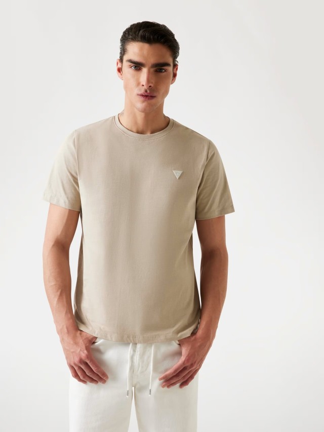 Guess Ss Cn Patch Tee Ανδρική Μπλούζα Μπεζ