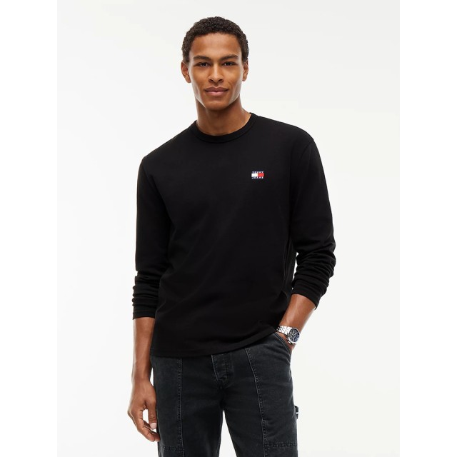 Tommy Hilfiger Tjm Reg Badge Tee Ls Ανδρικη Μπλουζα Μακρυμανικη Μαυρο