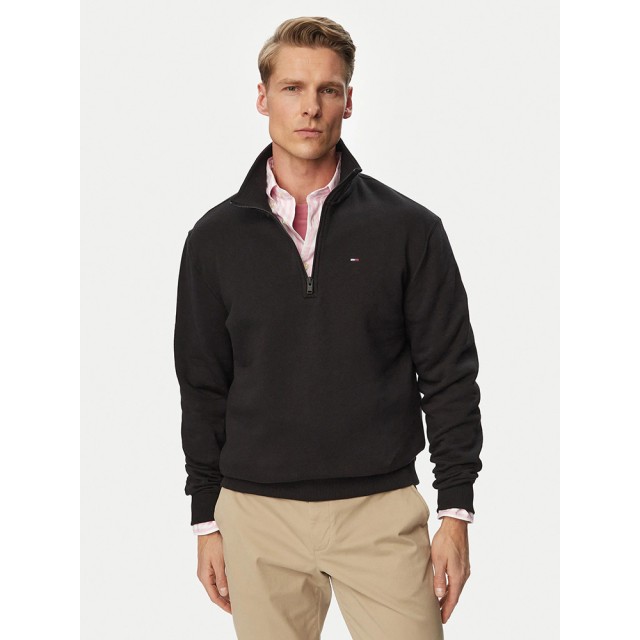 Tommy Hilfiger Tjm Reg Fleece 1/4zip Mock Neck Ανδρικό Φούτερ Μαύρο