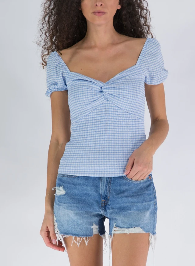 Guess Ss Lazize Knot Top Γυναικεία Μπλουζα Σιελ