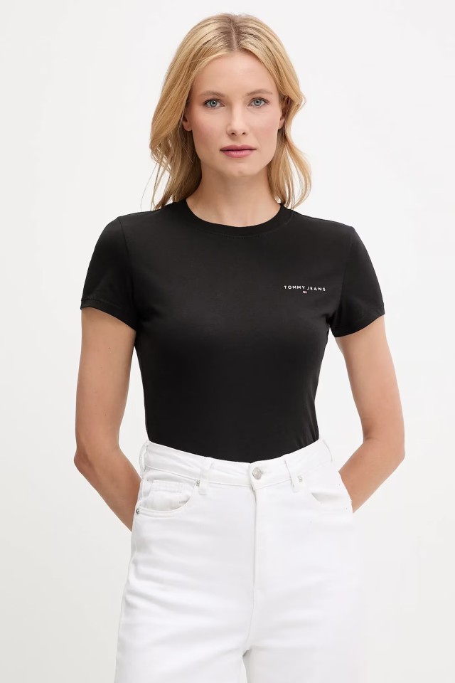 Tommy Hilfiger Tjw Slim Linear Ss Tee Ext Γυναικεία Μπλούζα Μαύρη