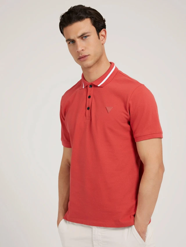 Guess Lyle Ss Polo Ανδρικη Μπλουζα Polo Κοραλι