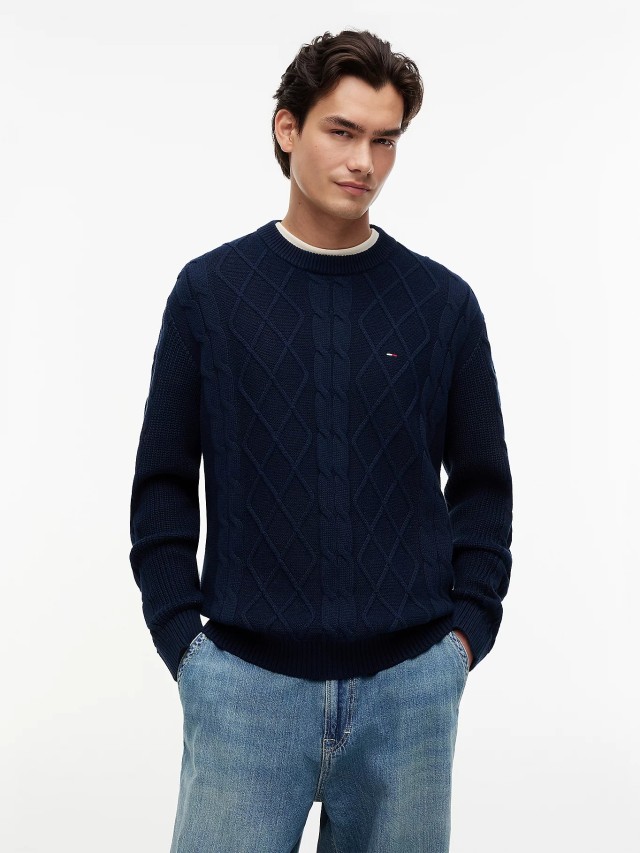 Tommy Hilfiger Tjm Reg Classic Flag Cable Swtr Ανδρικό Πλεκτό Μπλε