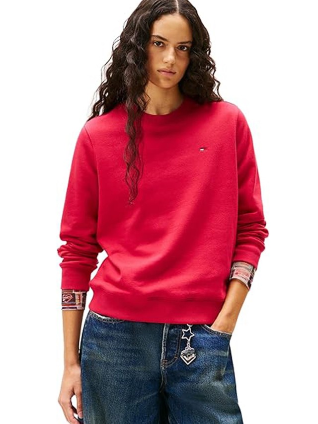 Tommy Hilfiger Tjw Reg S Flag Crew Γυναικείο Φούτερ Κόκκινο