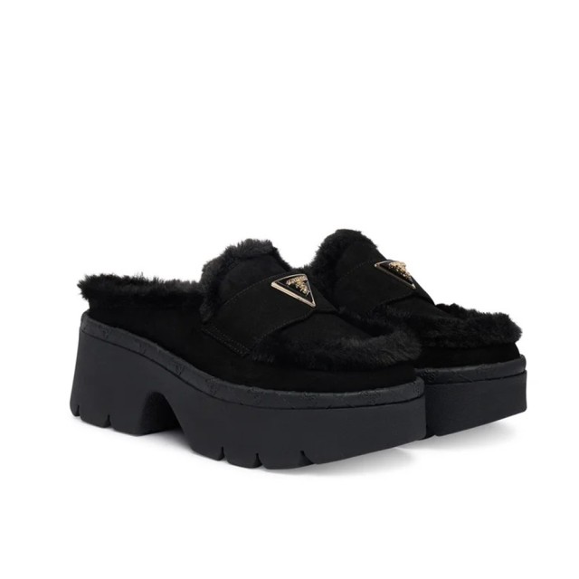 Guess Brideen Γυναικεία Suede Mules Μαύρα