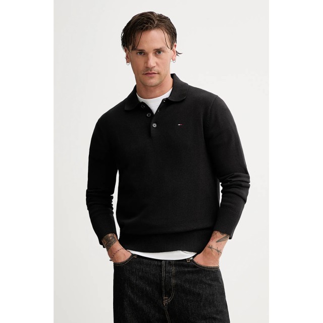 Tommy Hilfiger Tjm Slim Essential Polo Sweater Ανδρική Μπλούζα Polo Μαύρο